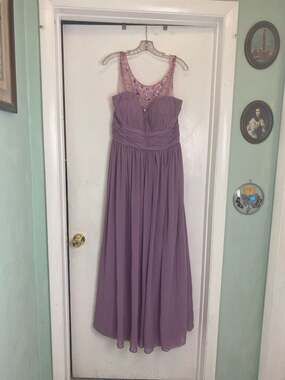 Chicas Plum Chiffon Sleeveless Evening Gown with Beaded Illusion Neckline